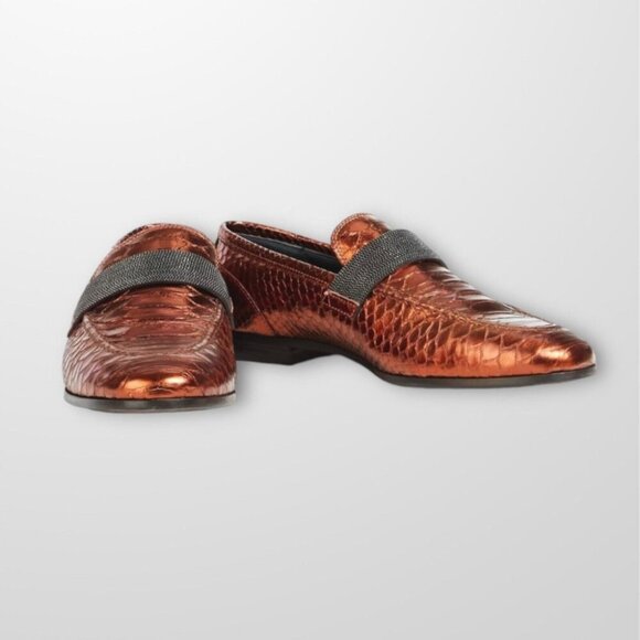 Brunello Cucinelli Python Shoes Metallic Moccasins Flats Monili 37 7 - Picture 1 of 5